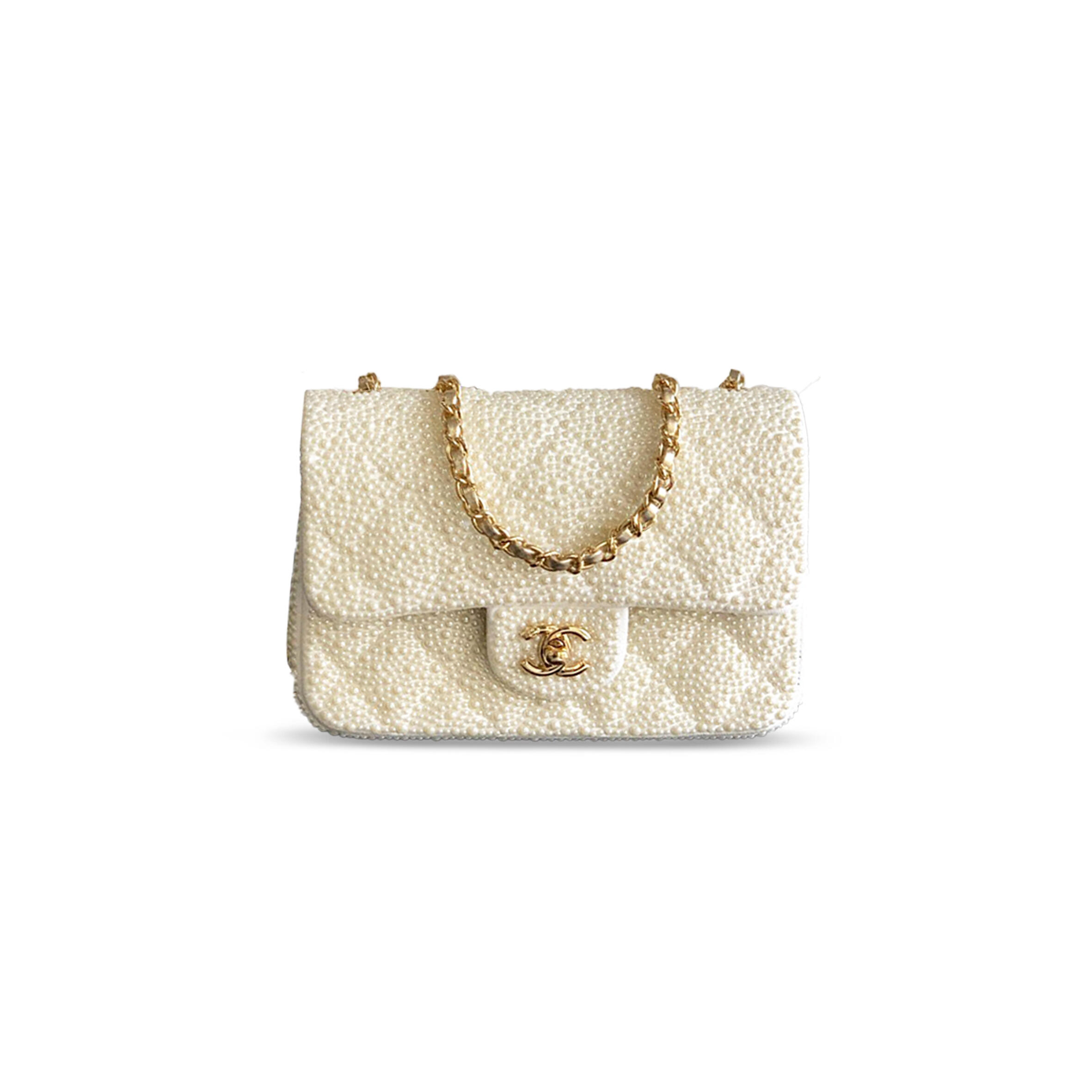 CHANEL MASTER MINI EVENING BAG, IMITATION PEARLS & GOLD-TONE METAL WHITE 295848 (20*10*7cm)
